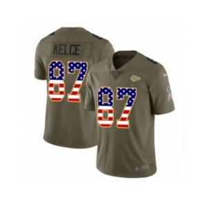 Men Nike Kansas City Chiefs #87 Travis Kelce Limited Olive USA Flag 2017 Salute to Service NFL Jersey