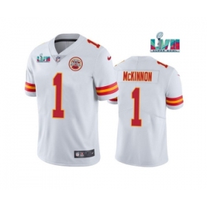 Men's Kansas City Chiefs #1 Jerick McKinnon White Super Bowl LVII Patch Vapor Untouchable Limited Stitched Jersey
