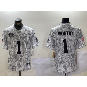 Men's Kansas City Chiefs #1 Xavier Worthy Arctic Camo 2024 FUSE Salute to Service Limited Stitched Jersey