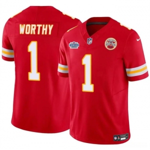 Men’s Kansas City Chiefs #1 Xavier Worthy Red F.U.S.E With Draft Patch Vapor Untouchable Limited Stitched Football Jersey