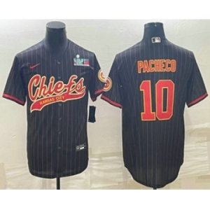 Men's Kansas City Chiefs #10 Isiah Pacheco Black Pinstripe With Super Bowl LVII Patch Cool Base Stitched Baseball Jersey