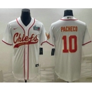 Men's Kansas City Chiefs #10 Isiah Pacheco White With Super Bowl LVII Patch Cool Base Stitched Baseball Jersey