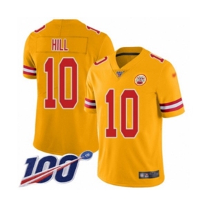 Men's Kansas City Chiefs #10 Tyreek Hill Limited Gold Inverted Legend 100th Season Football Jersey