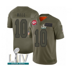 Men's Kansas City Chiefs #10 Tyreek Hill Limited Olive 2019 Salute to Service Super Bowl LIV Bound Football Jersey