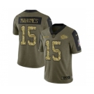 Men's Kansas City Chiefs #15 Patrick Mahomes 2021 Olive Camo Salute To Service Limited Stitched Football Jersey