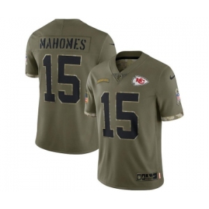 Men's Kansas City Chiefs #15 Patrick Mahomes 2022 Olive Salute To Service Limited Stitched Jersey