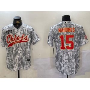 Men's Kansas City Chiefs #15 Patrick Mahomes 2024 Arctic Camo Salute To Service Stitched Baseball Jersey