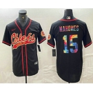 Men's Kansas City Chiefs #15 Patrick Mahomes Black Multi Color With Patch Cool Base Stitched Baseball Jersey