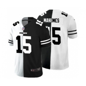 Men's Kansas City Chiefs #15 Patrick Mahomes Black V White Peace Split Vapor Untouchable Limited Football Jersey