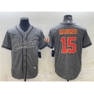 Men's Kansas City Chiefs #15 Patrick Mahomes Gray With Patch Cool Base Stitched Baseball Jersey