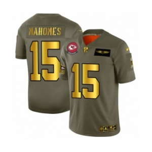 Men's Kansas City Chiefs #15 Patrick Mahomes Limited Olive Gold 2019 Salute to Service Football Jersey