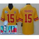 Men's Kansas City Chiefs #15 Patrick Mahomes Limited Yellow Inverted Super Bowl LVII Vapor Jersey