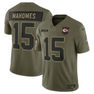 Men's Kansas City Chiefs #15 Patrick Mahomes Olive 2025 Salute to Service Limited Football Stitched Jersey