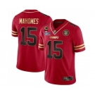 Men’s Kansas City Chiefs #15 Patrick Mahomes Red Gold Super Bowl LVII Patch And 4-star C Patch Vapor Untouchable Limited Stitched Jersey