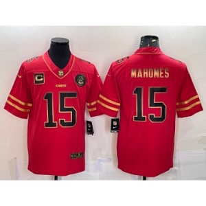 Men's Kansas City Chiefs #15 Patrick Mahomes Red Gold With C Patch Stitched Football Jersey