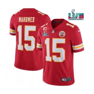 Men’s Kansas City Chiefs #15 Patrick Mahomes Red Super Bowl LVII Patch And 4-star C Patch Vapor Untouchable Limited Stitched Jersey