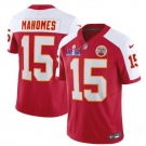 Men’s Kansas City Chiefs #15 Patrick Mahomes Red White 2024 F.U.S.E. Super Bowl LVIII Patch Vapor Untouchable Limited Football Stitched Jersey