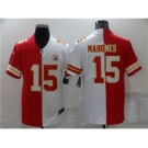 Men's Kansas City Chiefs #15 Patrick Mahomes Red White Split Vapor Limited Stitched Football Jersey