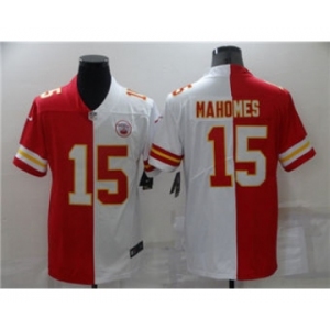 Men's Kansas City Chiefs #15 Patrick Mahomes Red White Split Vapor Limited Stitched Football Jersey