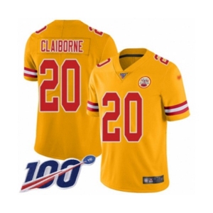 Men's Kansas City Chiefs #20 Morris Claiborne Limited Gold Inverted Legend 100th Season Football Jersey