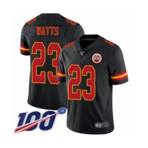 Men's Kansas City Chiefs #23 Armani Watts Limited Black Rush Vapor Untouchable 100th Season Football Jersey