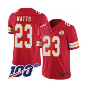 Men's Kansas City Chiefs #23 Armani Watts Red Team Color Vapor Untouchable Limited Player 100th Season Football Jersey