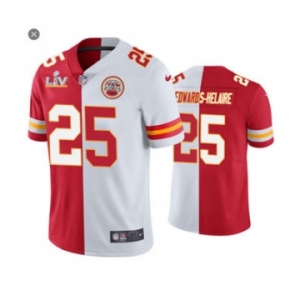 Men's Kansas City Chiefs #25 Clyde Edwards-Helaire Red White 2021 Super Bowl LV Vapor Limited Stitched Football Jersey