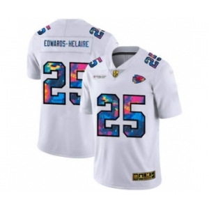 Men's Kansas City Chiefs #25 Clyde Edwards-Helaire White Multi-Color 2020 Football Crucial Catch Limited Football Jersey