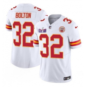 Men’s Kansas City Chiefs #32 Nick Bolton White F.U.S.E. Super Bowl LVIII Patch Vapor Untouchable Limited Football Stitched Jersey