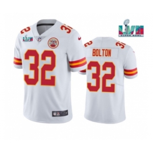 Men's Kansas City Chiefs #32 Nick Bolton White Super Bowl LVII Patch Vapor Untouchable Limited Stitched Jersey