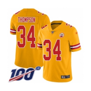 Men's Kansas City Chiefs #34 Darwin Thompson Limited Gold Inverted Legend 100th Season Football Jersey