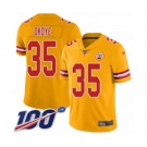 Men's Kansas City Chiefs #35 Christian Okoye Limited Gold Inverted Legend 100th Season Football Jersey