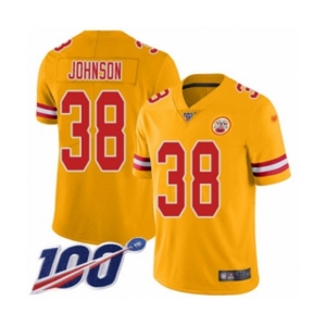 Men's Kansas City Chiefs #38 Dontae Johnson Limited Gold Inverted Legend 100th Season Football Jersey