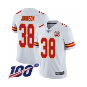 Men's Kansas City Chiefs #38 Dontae Johnson White Vapor Untouchable Limited Player 100th Season Football Jersey