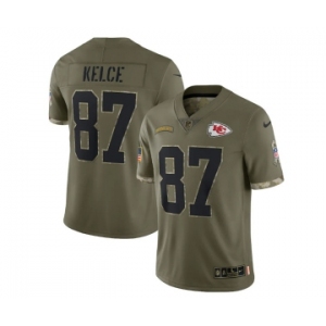 Men's Kansas City Chiefs #87 Travis Kelce 2022 Olive Salute To Service Limited Stitched Jersey