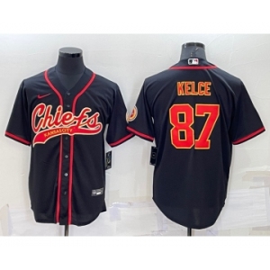 Men's Kansas City Chiefs #87 Travis Kelce Black Stitched Cool Base Nike Baseball Jersey