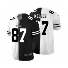 Men's Kansas City Chiefs #87 Travis Kelce Black V White Peace Split Vapor Untouchable Limited Football Jersey