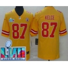 Men's Kansas City Chiefs #87 Travis Kelce Limited Yellow Inverted Super Bowl LVII Vapor Jersey