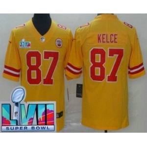 Men's Kansas City Chiefs #87 Travis Kelce Limited Yellow Inverted Super Bowl LVII Vapor Jersey