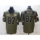 Men's Kansas City Chiefs #87 Travis Kelce Nike Olive 2021 Salute To Service Limited Player Jersey