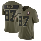 Men's Kansas City Chiefs #87 Travis Kelce Olive 2025 Salute to Service Limited Football Stitched Jersey
