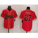 Men's Kansas City Chiefs #87 Travis Kelce Red Gold Cool Base Stitched Baseball Jersey