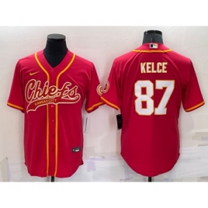 Men's Kansas City Chiefs #87 Travis Kelce Red Stitched Cool Base Nike Baseball Jersey