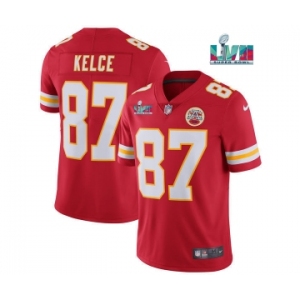 Men’s Kansas City Chiefs #87 Travis Kelce Red Super Bowl LVII Patch Vapor Untouchable Limited Stitched Jersey
