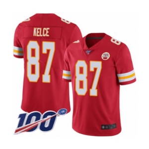 Men's Kansas City Chiefs #87 Travis Kelce Red Team Color Vapor Untouchable Limited Player 100th Season Football Jersey