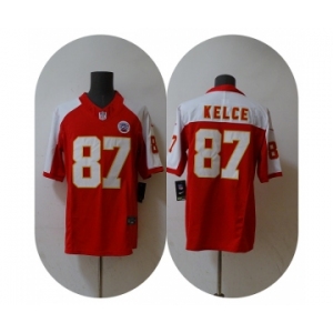 Men’s Kansas City Chiefs #87 Travis Kelce Red White 2023 F.U.S.E. Vapor Untouchable Limited Football Stitched Jersey