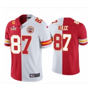 Men's Kansas City Chiefs #87 Travis Kelce Red White Split Vapor Limited 2021 Super Bowl LIV Stitched Jersey