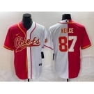 Men's Kansas City Chiefs #87 Travis Kelce Red White Two Tone Cool Base Stitched Baseball Jersey