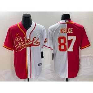 Men's Kansas City Chiefs #87 Travis Kelce Red White Two Tone Cool Base Stitched Baseball Jersey