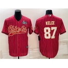 Men's Kansas City Chiefs #87 Travis Kelce Red With Super Bowl LVII Patch Cool Base Stitched Baseball Jersey